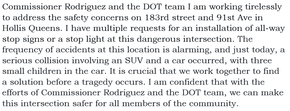 AmitShivprasad's tweet photo. @ydanis @NYC_DOT - Commissioner Rodriguez and the DOT team, the Hollis community need your help to address this dangerous intersection on 183rd street, my request have been rejected multiple times, A tragedy will happen if nothing is been done. https://t.co/DnmaM3oT59