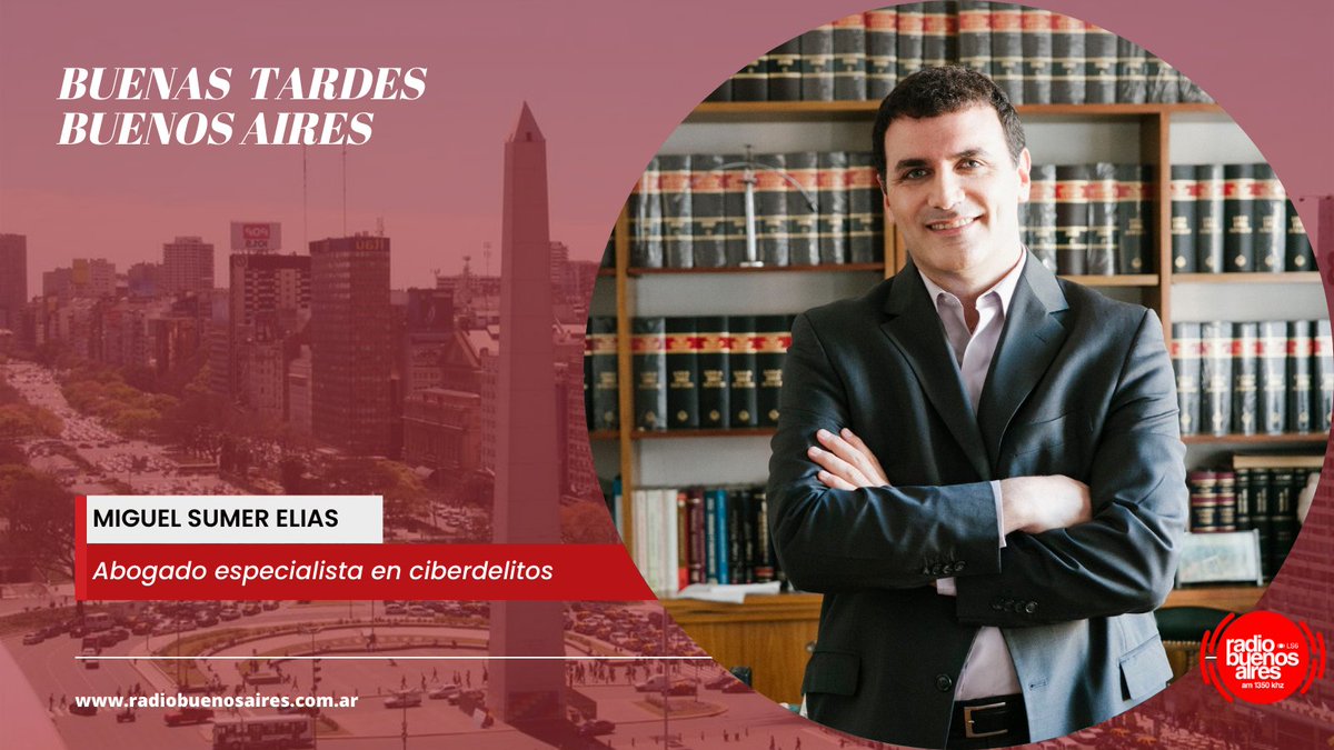 [🔴AHORA] En "Buenas Tardes, Buenos Aires"  Hablamos con Miguel Sumer Elías <a href="/sumerelias/">Miguel Sumer Elías</a> ,  
Abogado especialista en ciberdelitos
📷Crecen las estafas por alquileres vacacionales a través de aplicaciones. Te ayudamos a prevenirlo.