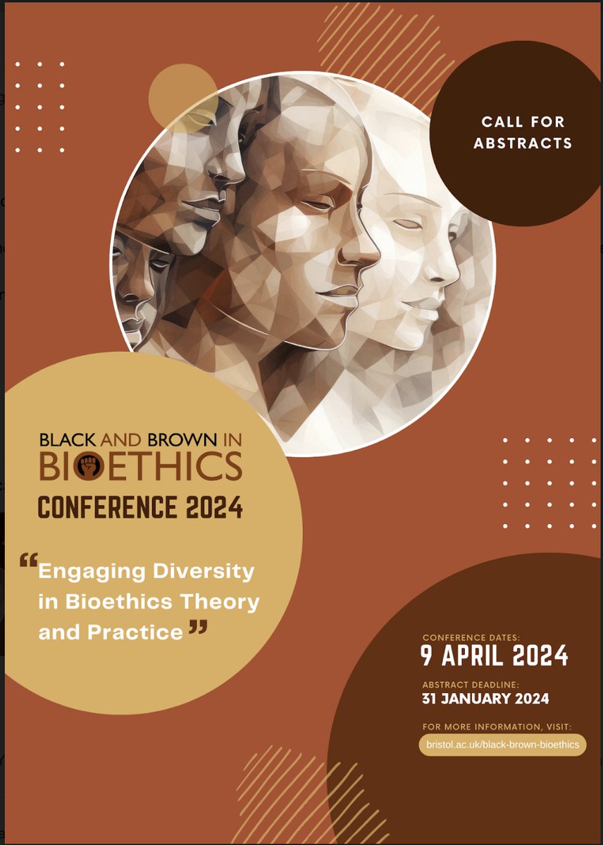 Early Career Bioethics Network (@ec_bioethicsnet) on Twitter photo The Black and Brown Bioethics Conference 2024 call for abstracts is now open until Wed 31st Jan 2024!
Submit online: …ackbrownbioethics.blogs.bristol.ac.uk/event/bbb-conf… or email bbb-network@bristol.ac.uk The Black and Brown Bioethics Conference 2024 call for abstracts is now open until Wed 31st Jan 2024!
Submit online: …ackbrownbioethics.blogs.bristol.ac.uk/event/bbb-conf… or email bbb-network@bristol.ac.uk