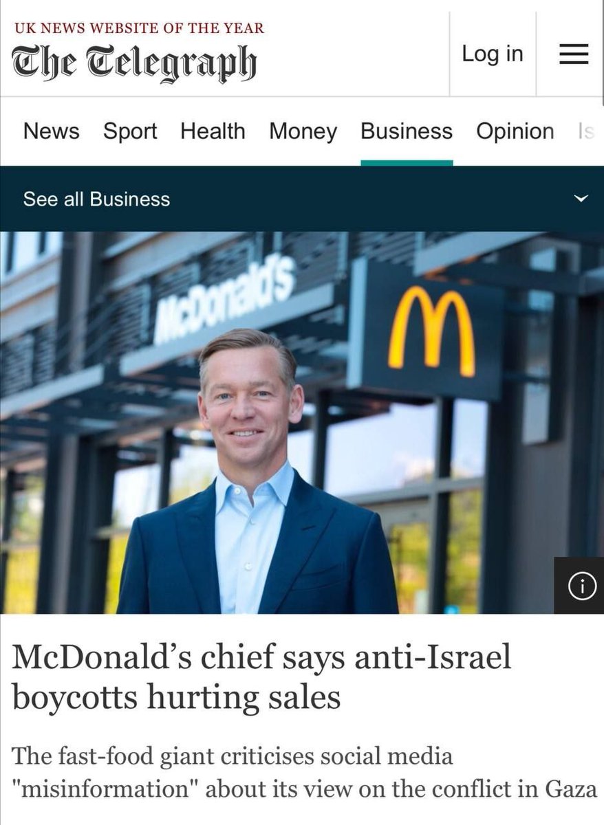 SprinterPress's tweet photo. McDonald's boss admits to sales decline due to support for Israel

The CEO of the world's largest fast food chain company admitted that he suffered losses due to being boycotted by customers for claiming to support Israel. https://t.co/icLUU74KAQ
