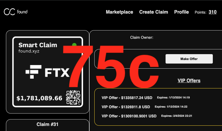foundxyz's tweet photo. 🚨 BREAKING: NEW ATH FTX CLAIM BID

73.5c opening bid by mega fund 1
74.5c topping bid by mega fund 2

AND NOW

75c leading bid by mega fund 3

A new all-time high

We are in uncharted territory 

How much higher can claims go? https://t.co/kcQEUoI9fO