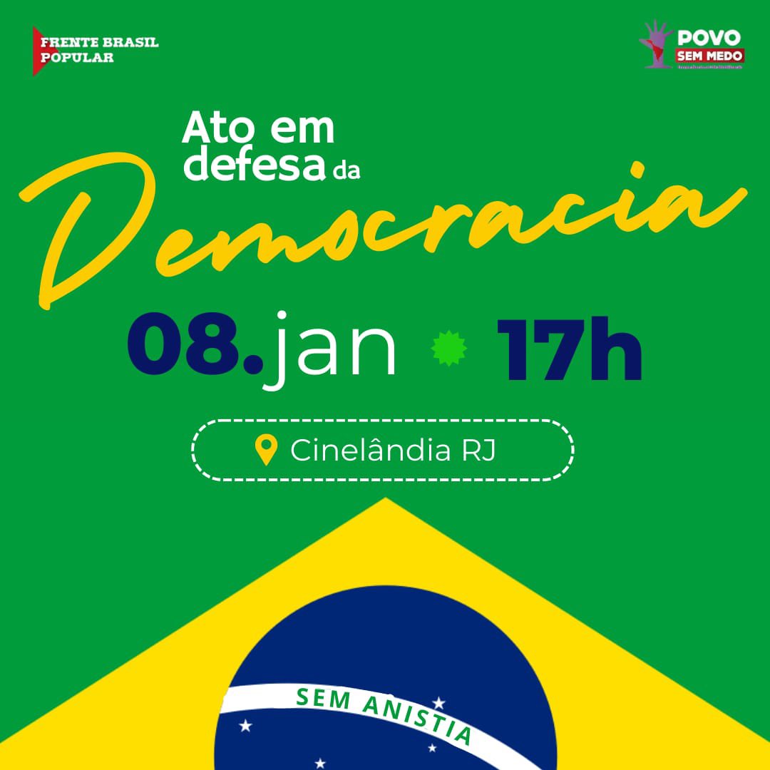 pastorhenriquev's tweet photo. No próximo dia 08 de janeiro, às 17h, na Praça da Cinelândia, estaremos reunidos em um ato de luta e em defesa da democracia e sem anistia aos golpistas.

Muito importante a sua presença! Juntos iremos mostrar a força de um Brasil democrático. https://t.co/AJmuhdjvuX