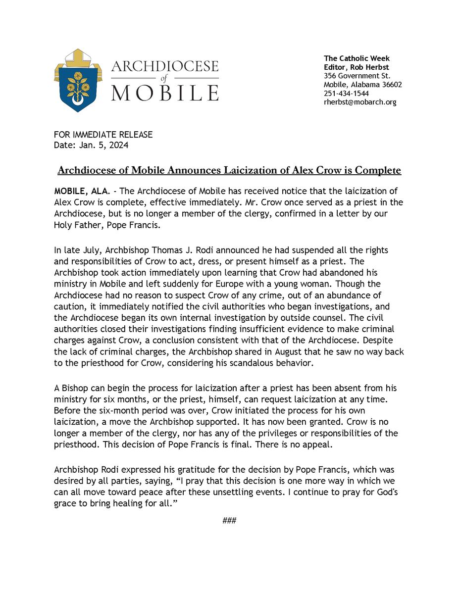 thecatholicweek's tweet photo. See below for update.
For more information regarding laicization, click the link: https://t.co/i8Xc4ac0aB https://t.co/QtWnsoSnGW