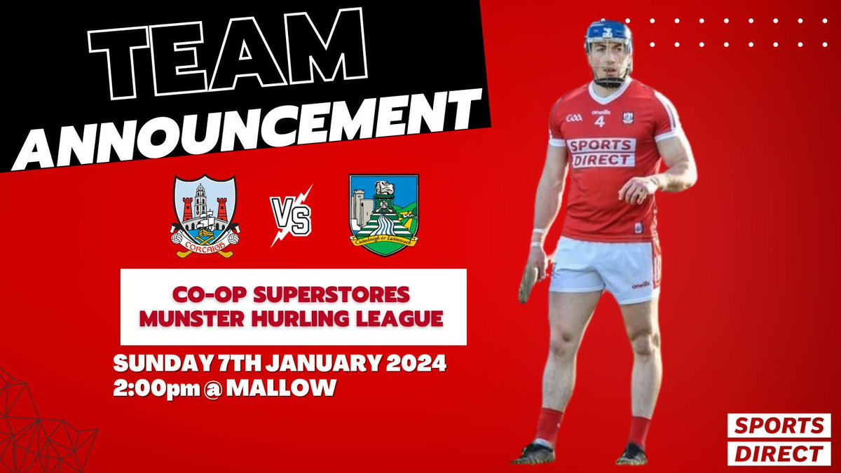 Cork Senior Hurling Team to play Limerick in the Co Op Superstores Munster Hurling League has been announced gaacork.ie/2024/01/05/the…