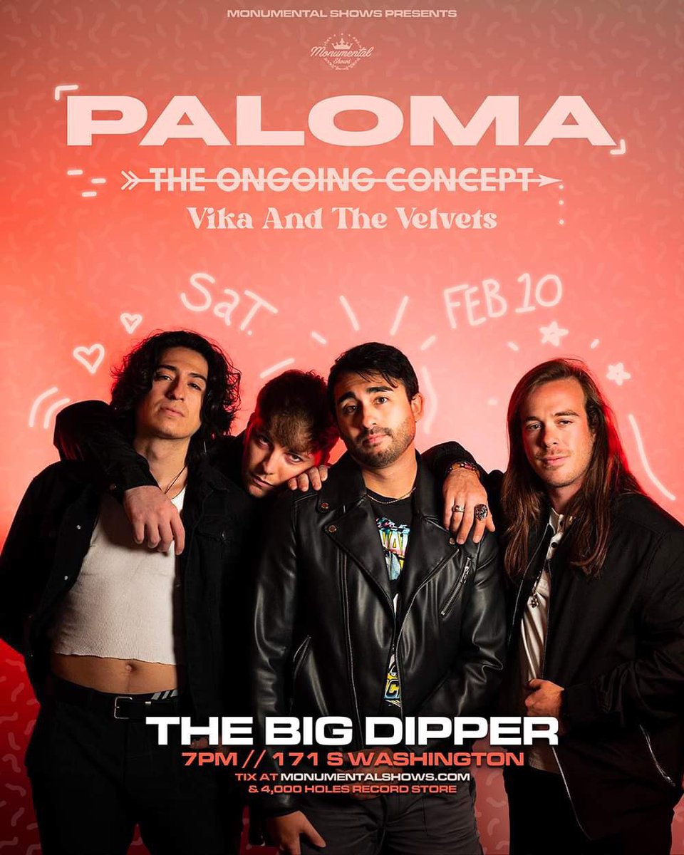 thebandpaloma's tweet photo. Stoked on this show Feb 10th with our good friends in The ongoing concept and Vika and the velvets! https://t.co/VFRmASinE4
