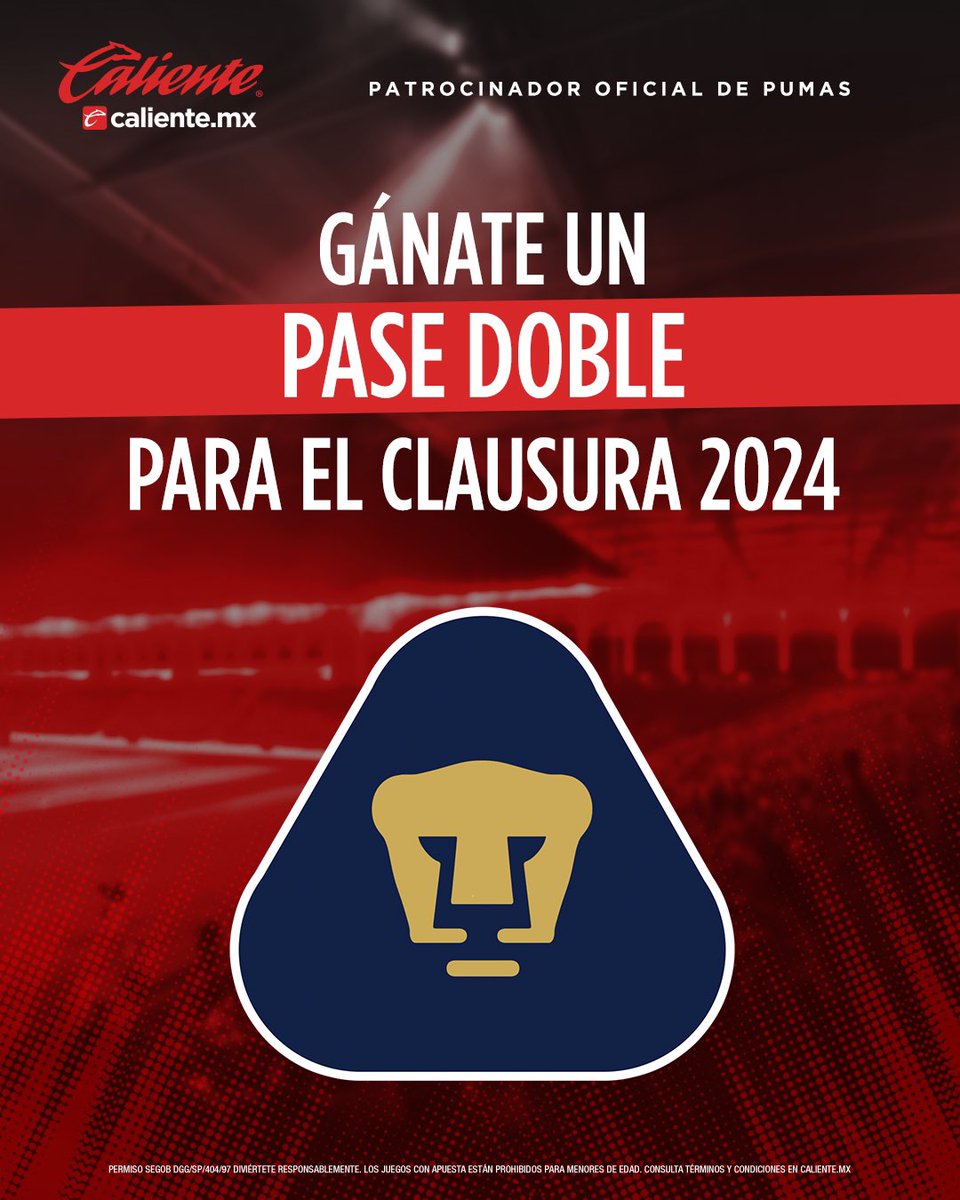 🏟️Caliente.mx te lleva a C.U. 🏟️

Gana un PASE DOBLE CALIENTE.MX para nuestros juegos de local, incluye Fase Final🐾 
Haz lo siguiente 👇🏽

1️⃣Sigue a <a href="/calientesports/">Caliente Sports</a> 📲
2️⃣Dale 🔁 y ❤️
3️⃣Comenta por qué quieres ir al estadio en el #CL24 y el HT