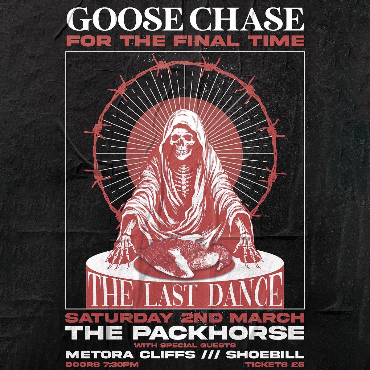 GooseChaseUK's tweet photo. One last time, March 2nd.
With support from our mates at Metora Cliffs, Eddie’s psych band Shoebill, and with Rob and Ollie on the decks after, we’re throwing a big ol’ wake for Jamie’s youth. 
Tickets: https://t.co/NSWMdyXZRa 
G.C. xx

#leedsband #leedsmusicscene #leedsmusic https://t.co/SGhYokOAcT