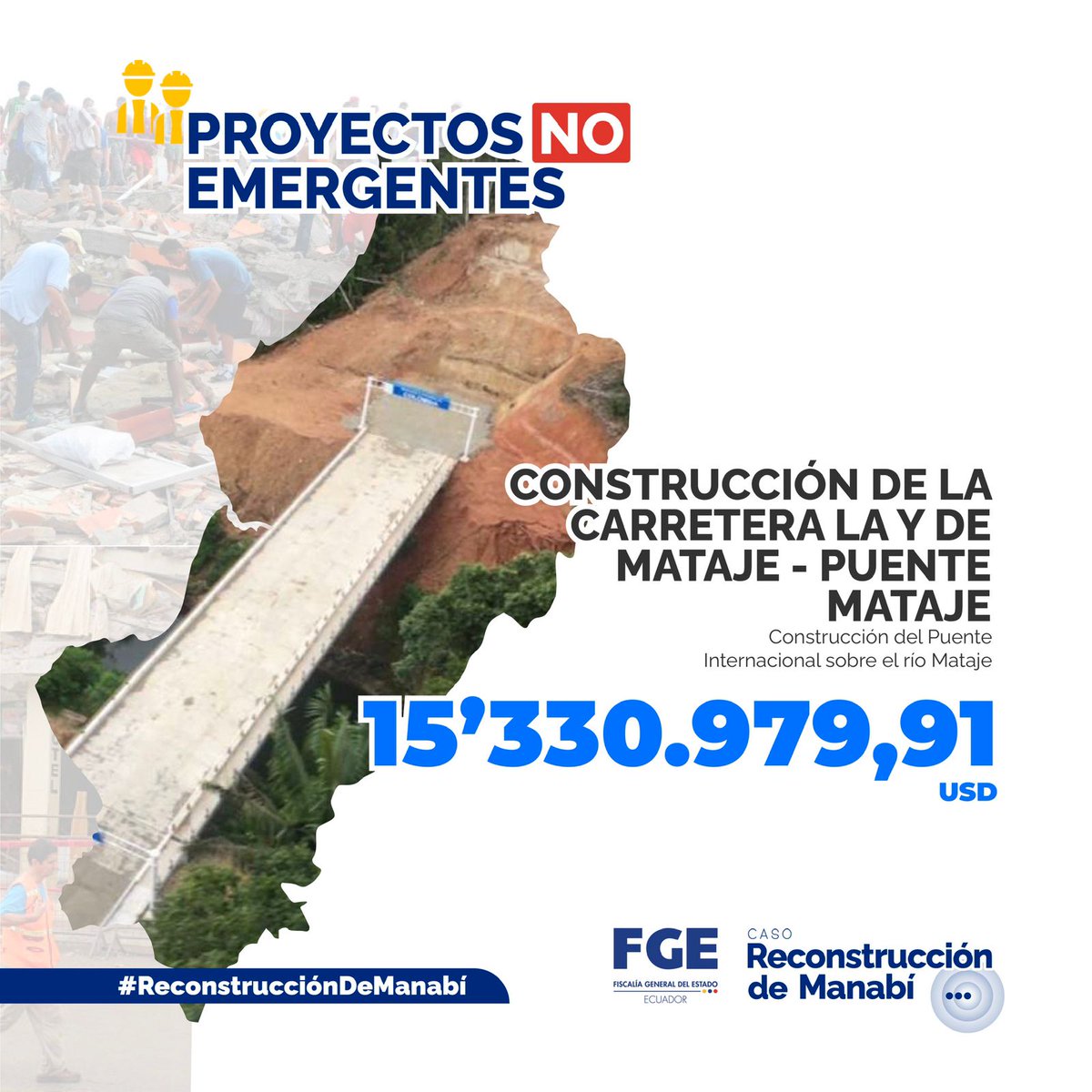 FiscaliaEcuador's tweet photo. #CasoReconstrucciónDeManabí | Los fondos provenientes de la Ley de Solidaridad se destinaron a proyectos que no se adecuaron al contexto de la emergencia por el terremoto. Ejemplos claros son la construcción de la carretera La Y de Mataje-Puente Mataje y el parque Las Vegas. https://t.co/znaDwVZOYu