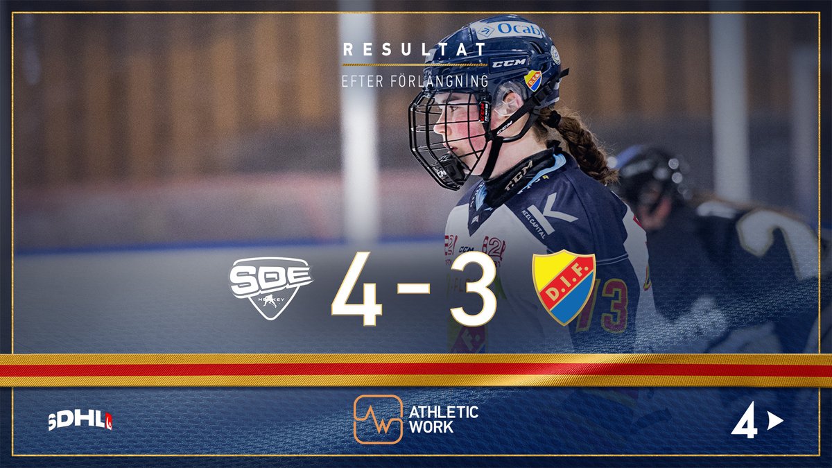 DIFHockeyse's tweet photo. #SDEDIF | 𝗥𝗲𝘀𝘂𝗹𝘁𝗮𝘁
DIF tar en poäng borta mot SDE efter en knapp förlust via förlängning. Wilma Wäng Germundsson, Emma Forsgren och Nicole Hall gör målen.
#DIFHockey #AlltidOavsett https://t.co/EO7XEH2Z8G