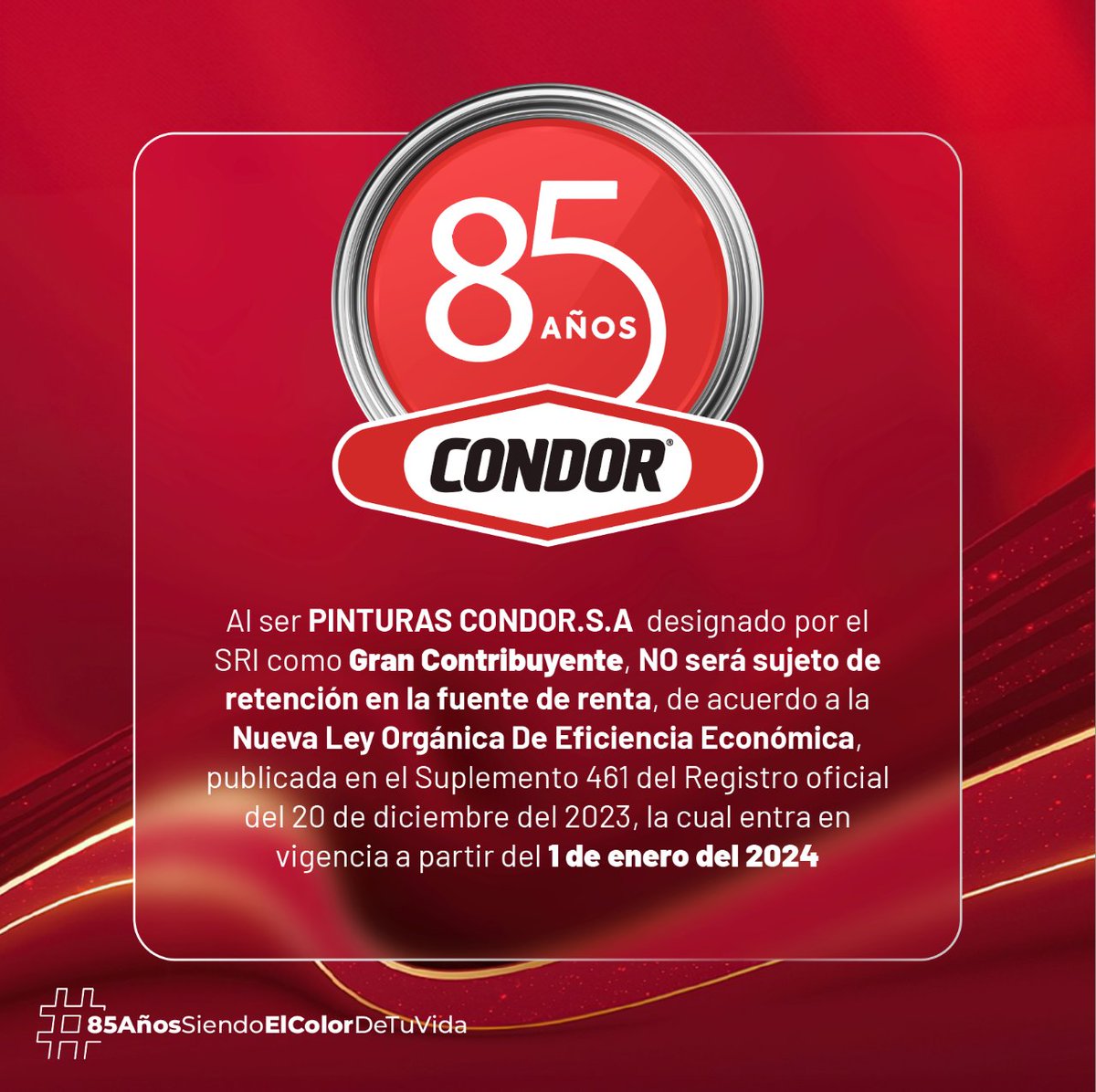 Pinturas Condor Informa a su comunidad:
