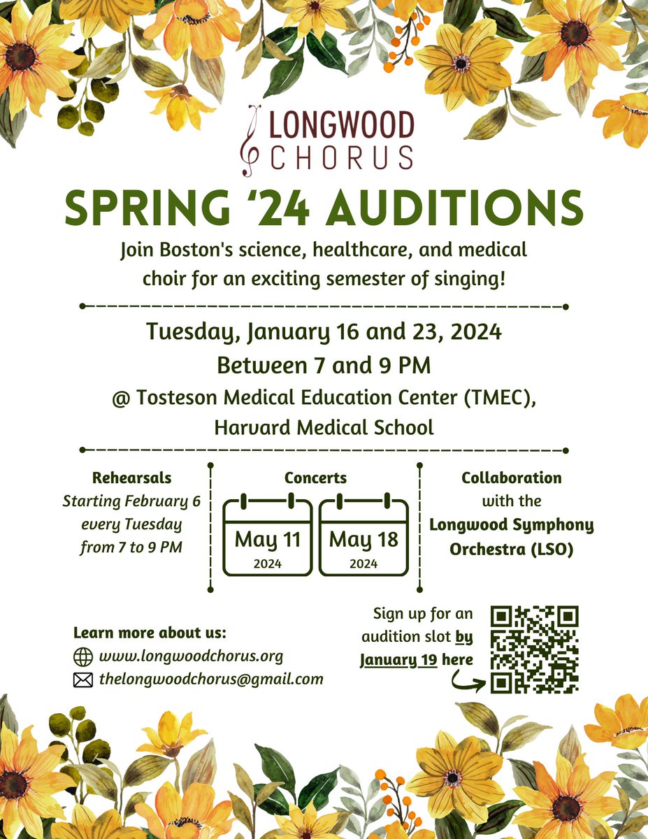 🚨🚨Auditions are open!! longwoodchorus.com/audition

Are you involved in science/medicine in the Boston area? Do you love singing, especially with a warm, supportive community? Do you want to perform with @longwoodsymphony ? Join us for our Spring 2024 season!