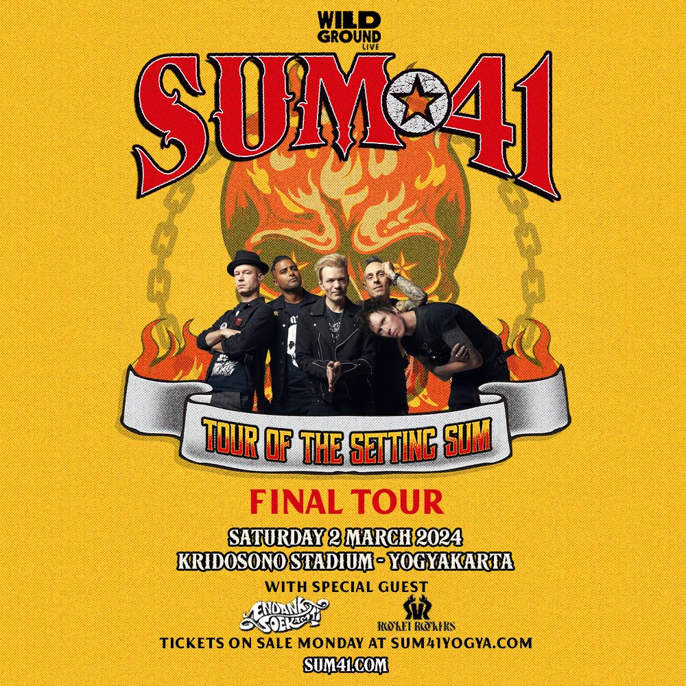 Sum 41 on X: Indonesia skumfuks! We're bringing our FINAL TOUR to Jakarta  on March 1st and Yogyakarta on March 2nd! Tickets for both dates go on sale  Monday, January 8th. JAKARTA