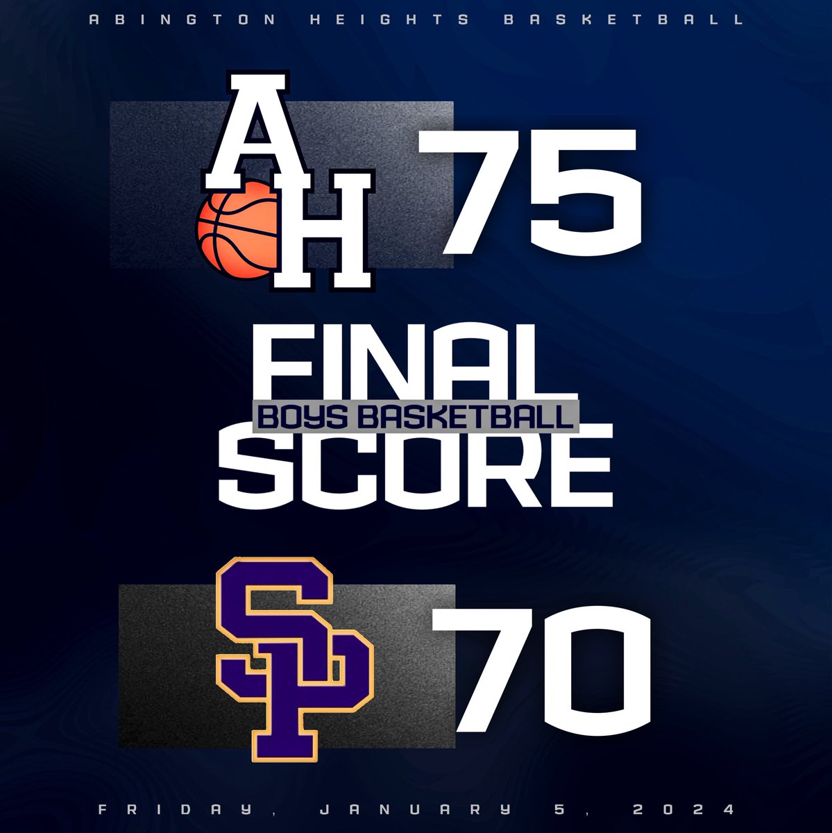 AHCometsBBB's tweet photo. FINAL
Abington Heights: 75
Scranton Prep: 70
The Comets stay undefeated in a road victory against Scranton Prep. Abington Heights has won 11 out of the last 12 against the Cavaliers.
#GoComets๐ #BeatPrep https://t.co/v2CFAeAPTN