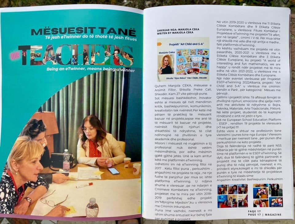 CekaManjola's tweet photo. Revista e pare periodike ESEP/eTwinning Albania 📖☺️
Faleminderit , qe me bete pjese e kesaj reviste! 🥰📚
Ne kete reviste jane shkruar cdo gje qe lidhet me platformen eTwinning, cfare perfaqeson kjo platforme. 
Te jesh eTwinner do te thote te jesh fitues ! 📚📎🇦🇱
#etwinningal https://t.co/4OJtYCBNEy