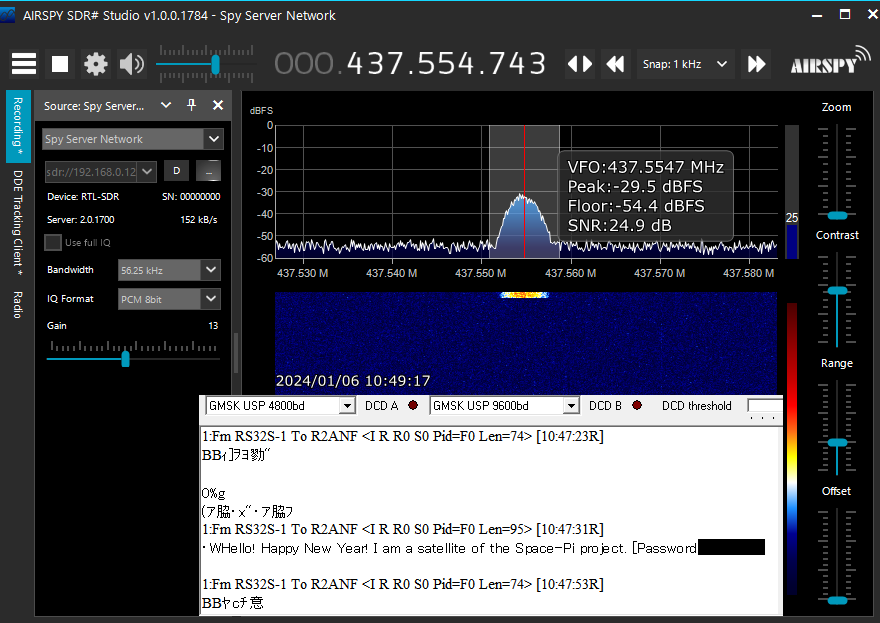 Ja3Tdw's tweet photo. MONITOR-1(RS32S) 01:45UTC pass over Japan. The password was the same as before. #MONITOR1 #RS32S https://t.co/vb6mvrHZdV
