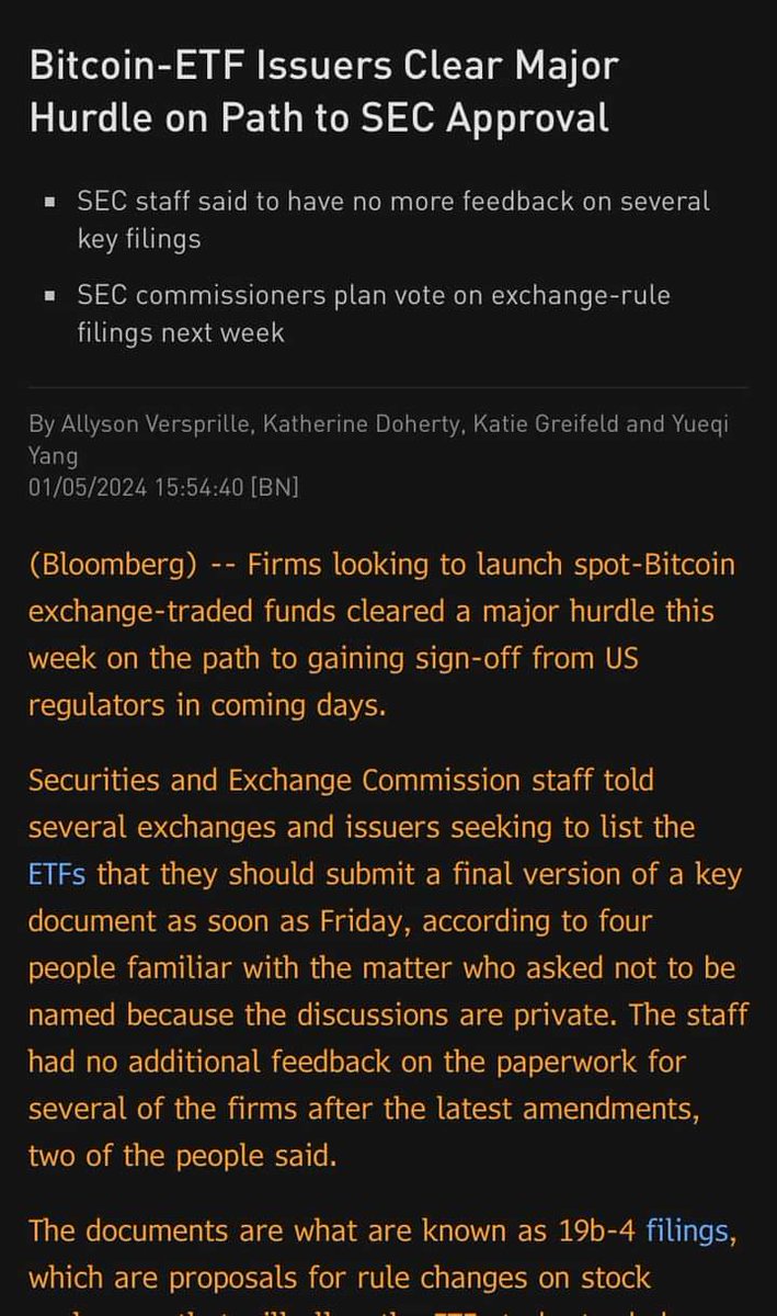 FiresidePi's tweet image. 🔥 Bloomberg: SEC sẽ chờ đến hết hôm nay để nhận các văn bản cập nhật từ một số công ty cũng như xem xét một số ý kiến. SEC sẽ bỏ phiếu về Bitcoin ETF vào tuần sau.

Hiện tại, các nhân viên của SEC không có thêm câu hỏi nào về các đơn đăng ký Bitcoin ETF.