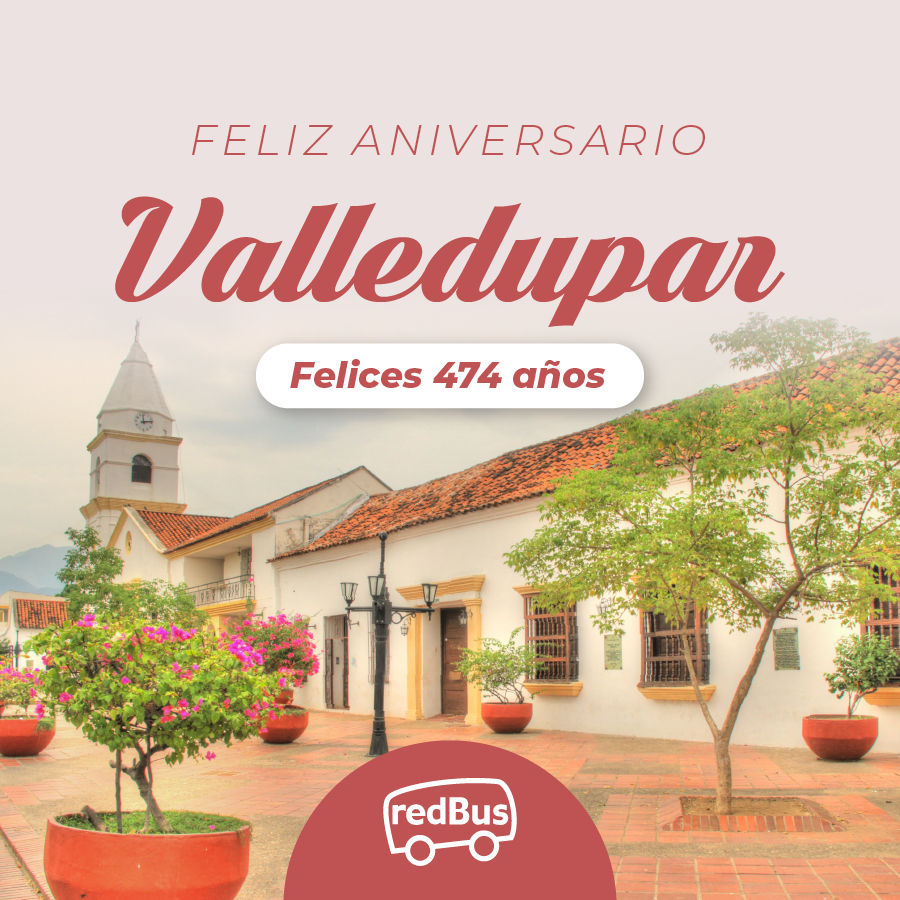 Hoy es el aniversario de Valledupar y queremos saludar a todos sus vecinos 🗓️.  ¡Vamos a disfrutar de la ciudad! 🎭  

👉🏻 Entra a redbus.co y compra tus pasajes 🚌

#valledupar #colombia #travel #viajar