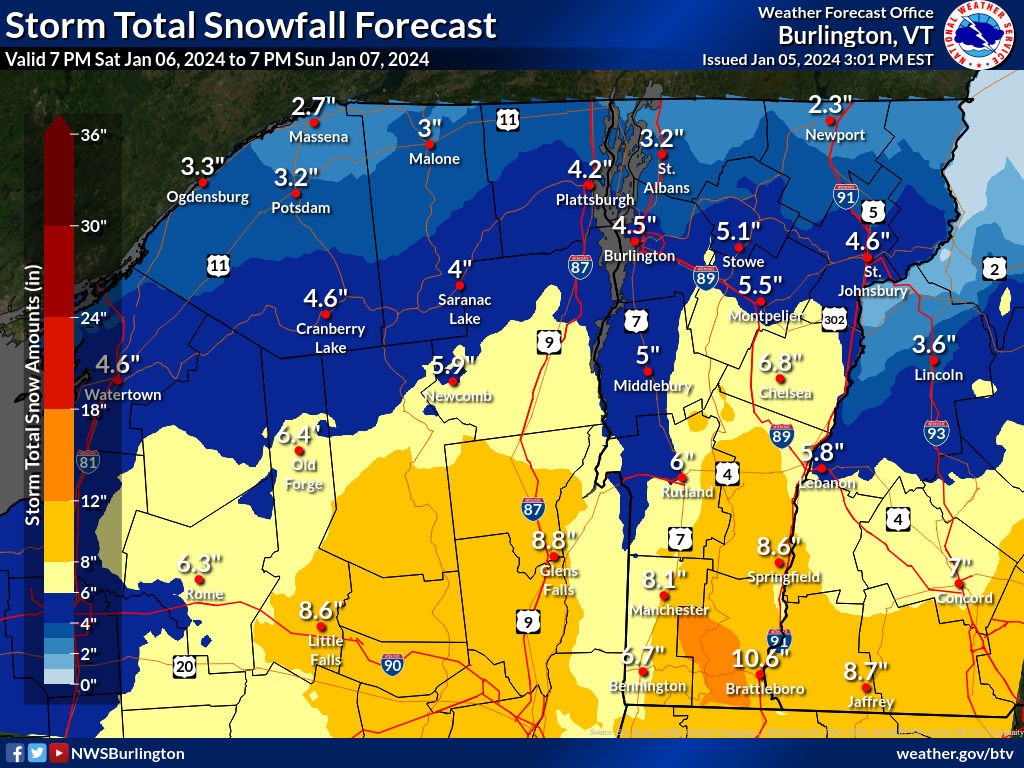 As of 4 pm Fri: Here's our latest snow forecast for this weekend's system. Note there has been a slight northward trend in the low track, so snow amounts have been adjusted upward slightly. The forecast will continue to evolve as we go forward; additional adjustments are likely.