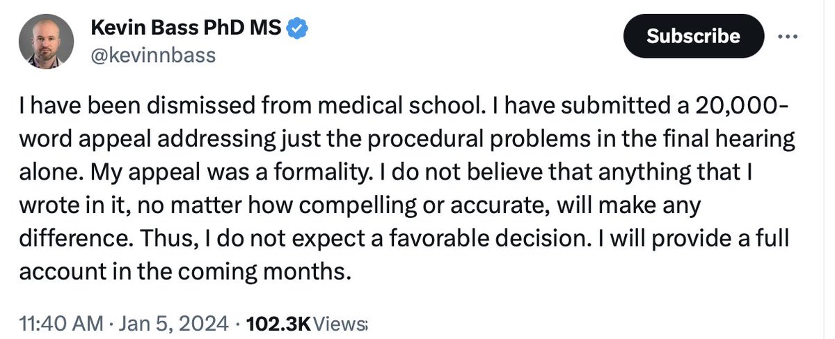 "I have been dismissed from medical school because I am an anti-vaccine, anti-mask, anti-science fucknugget who should never be allowed to care for sick people."

Fixed it for ya.
