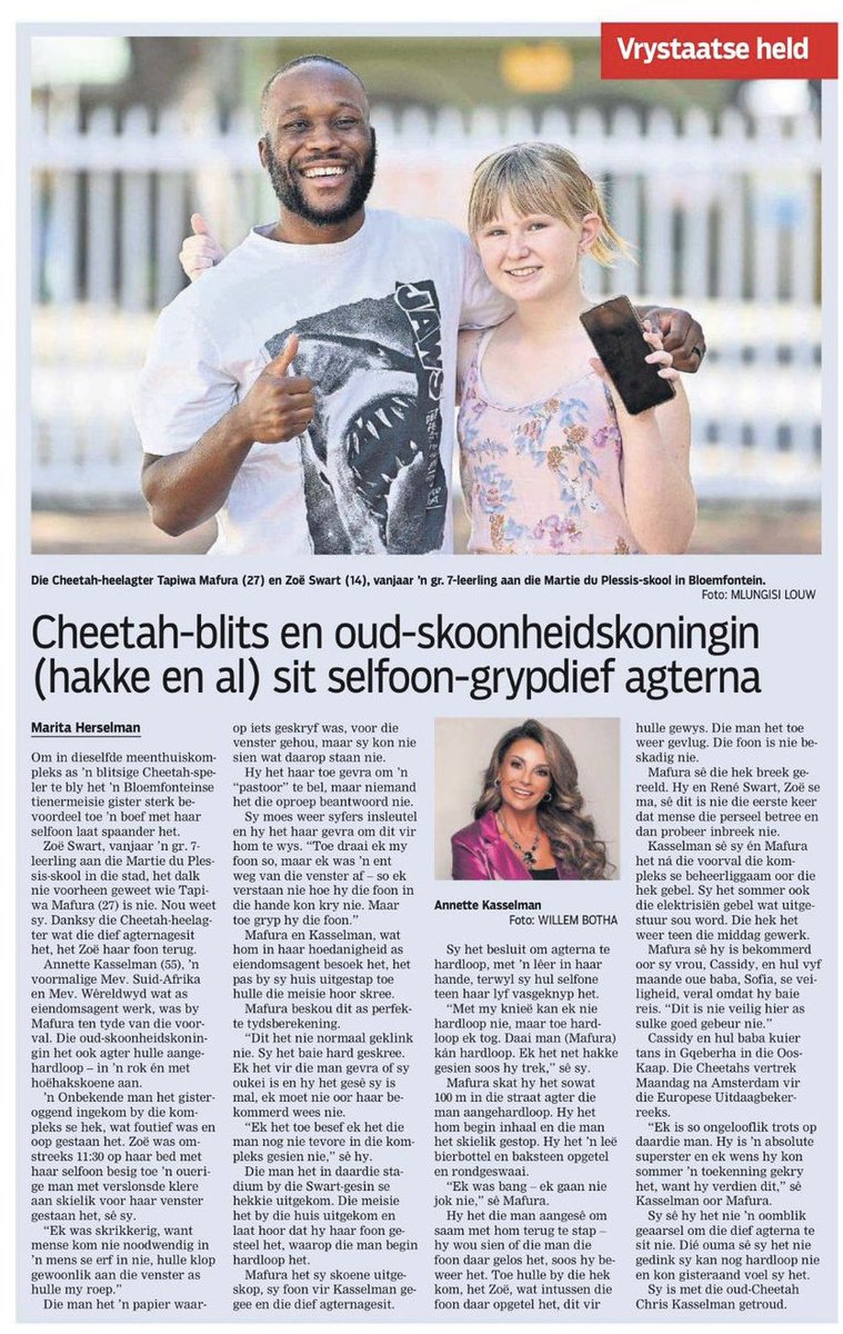 You deserve all the #honour my friend #Tapiwemafura and you deserve a medal for putting your life on the line. Thanks <a href="/volksbladnuus/">Volksblad</a> <a href="/MaritaHerselman/">Marita Herselman</a> <a href="/Mauser22/">Charles Smith</a> for the #positive and #uplifting article. All glory to God for keeping us safe and #protecting us