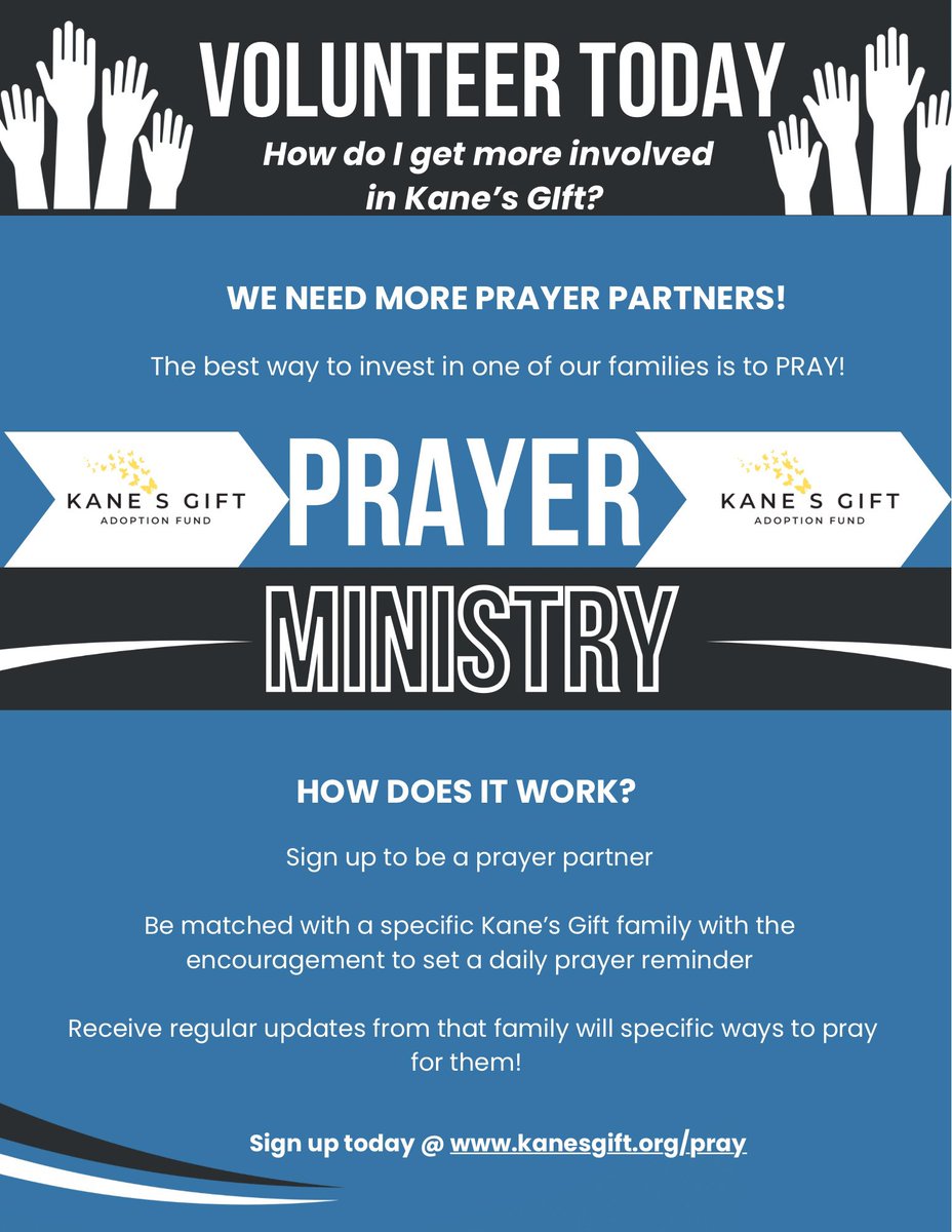 Kanesgift's tweet photo. Many have asked how can I volunteer?   What can I do to help?   Here is a great way to get involved.   We are very intentional to make sure our families don’t feel alone during their adoption process.  #onechangeseverthing #prayerpartner https://t.co/otQsEzlTrB