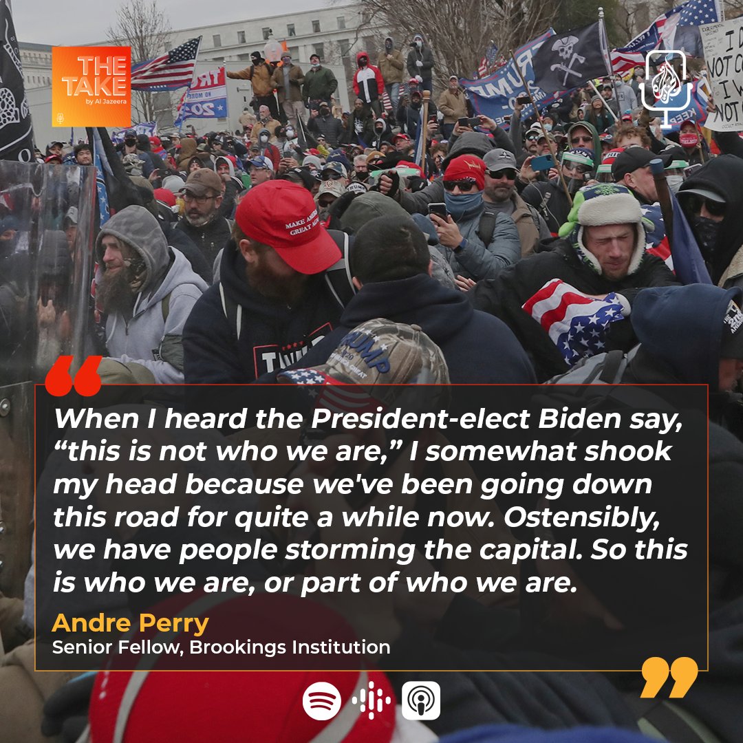 AJEPodcasts's tweet photo. #AnotherTake: In 2021, the storming of the US Capitol in Washington, DC on January 6 shocked much of the US.
🎧 We spoke with @andreperryedu to discuss: https://t.co/9g8K48Hijy https://t.co/lAJsUuQoID