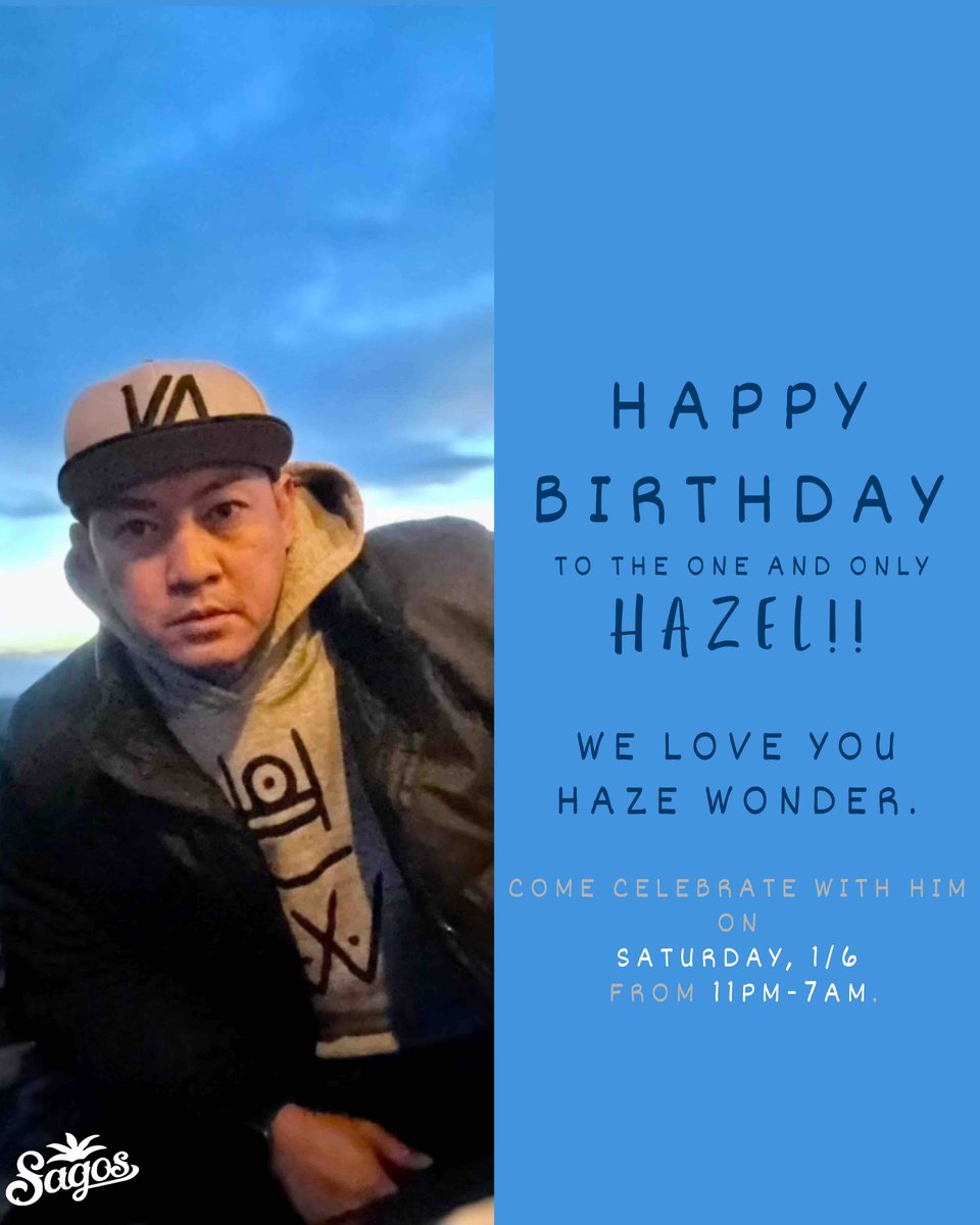 sagosbar's tweet photo. Happy Birthday Hazel!! He’ll be working this Saturday, the 6th, from 11pm-7am. Have an amazing birthday!🎉🎂
.
.
.
.
#HappyBirthday #SagosRules #Sagos https://t.co/jQuYQAtqVA