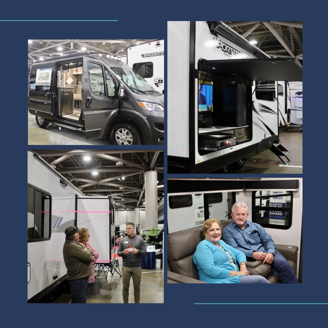 MobileConvCtr's tweet photo. Name a better way to start the new year than RV shopping! 🚌 

Come see 100+ RVs in our Expo Hall today until 7pm, tomorrow from 10am-7pm or Sunday 10am-5pm. You don't want to miss out on this experience! https://t.co/7MI6ndDhmm