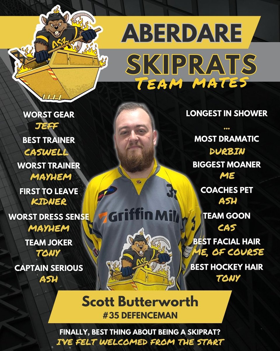 GETTING TO KNOW YOUR SKIPRATS
Up next,and first of 2024, the ever shouty, Scott Butterworth 

Interested in joining the team? First two sessions are FREE with free equipment loans 🏒

All genders and abilities welcome!