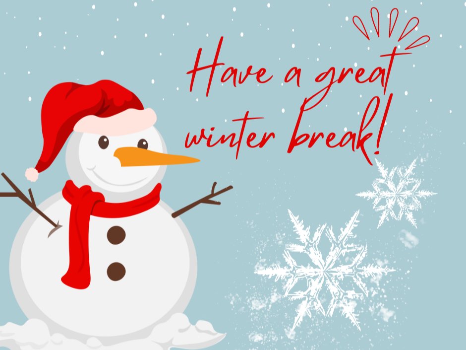 We hope you are making the most of the winter break so far!

Just a friendly reminder that the first day back at school for all schools is Wednesday, January 10th. Wishing you a wonderful rest of the holiday season! 

#abqschools #winterbreak #apsschools