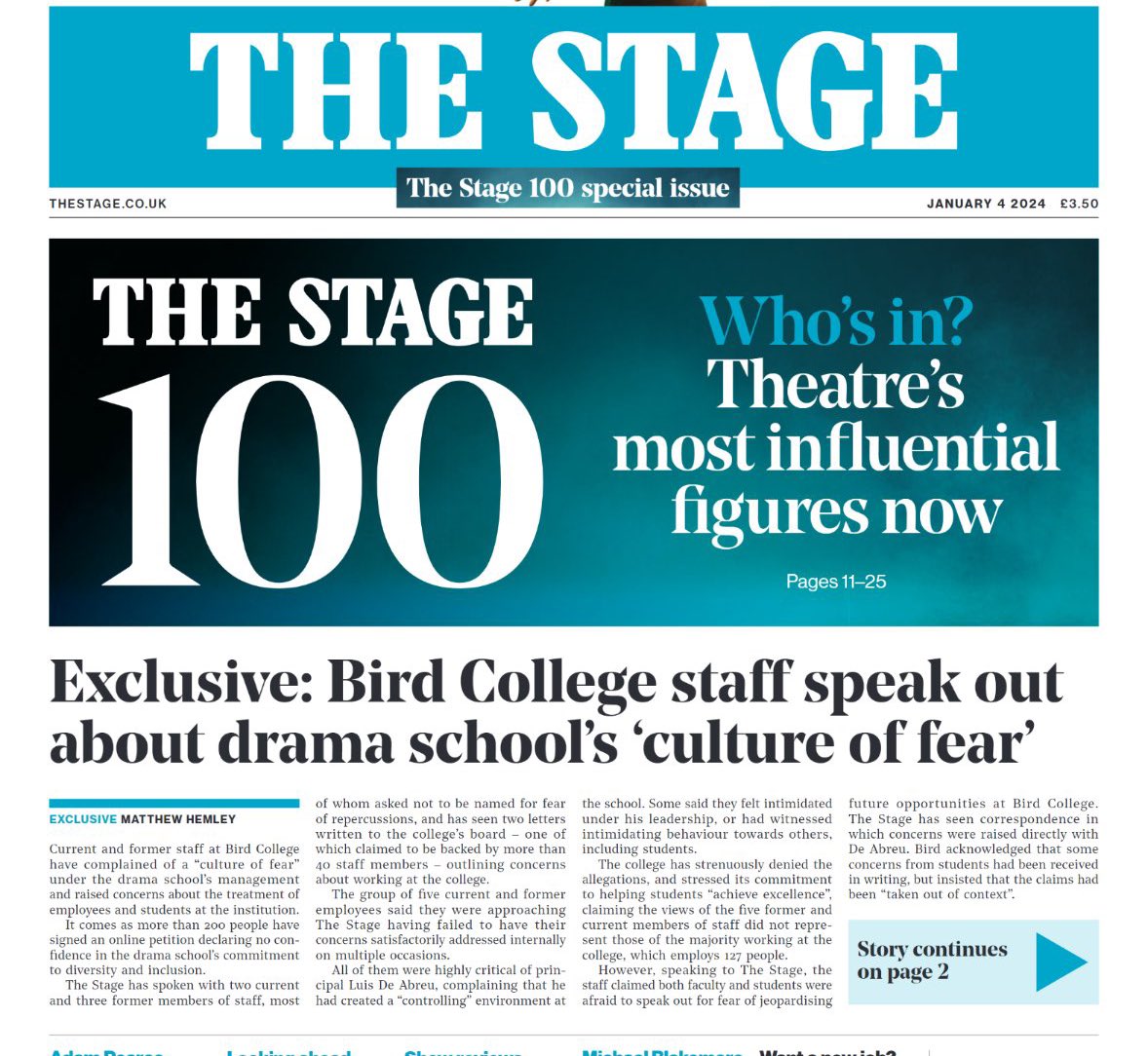 First week of 2024 & we’re back with a bang. Our front page drama school story was one I have been working on since October. Took a while but I’m grateful to those who shared their stories with me. And thankful for subscribers - whose support means we can do stories like this!