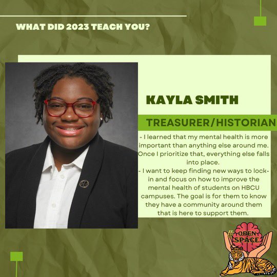 Good Evening Open Space Family ☺️ , This week our E Board would like to share their personal mental health lessons from 2023 and how they’d like to spread awareness in 2024. Today’s spotlight is on Jemia Young  and Kayla Smith