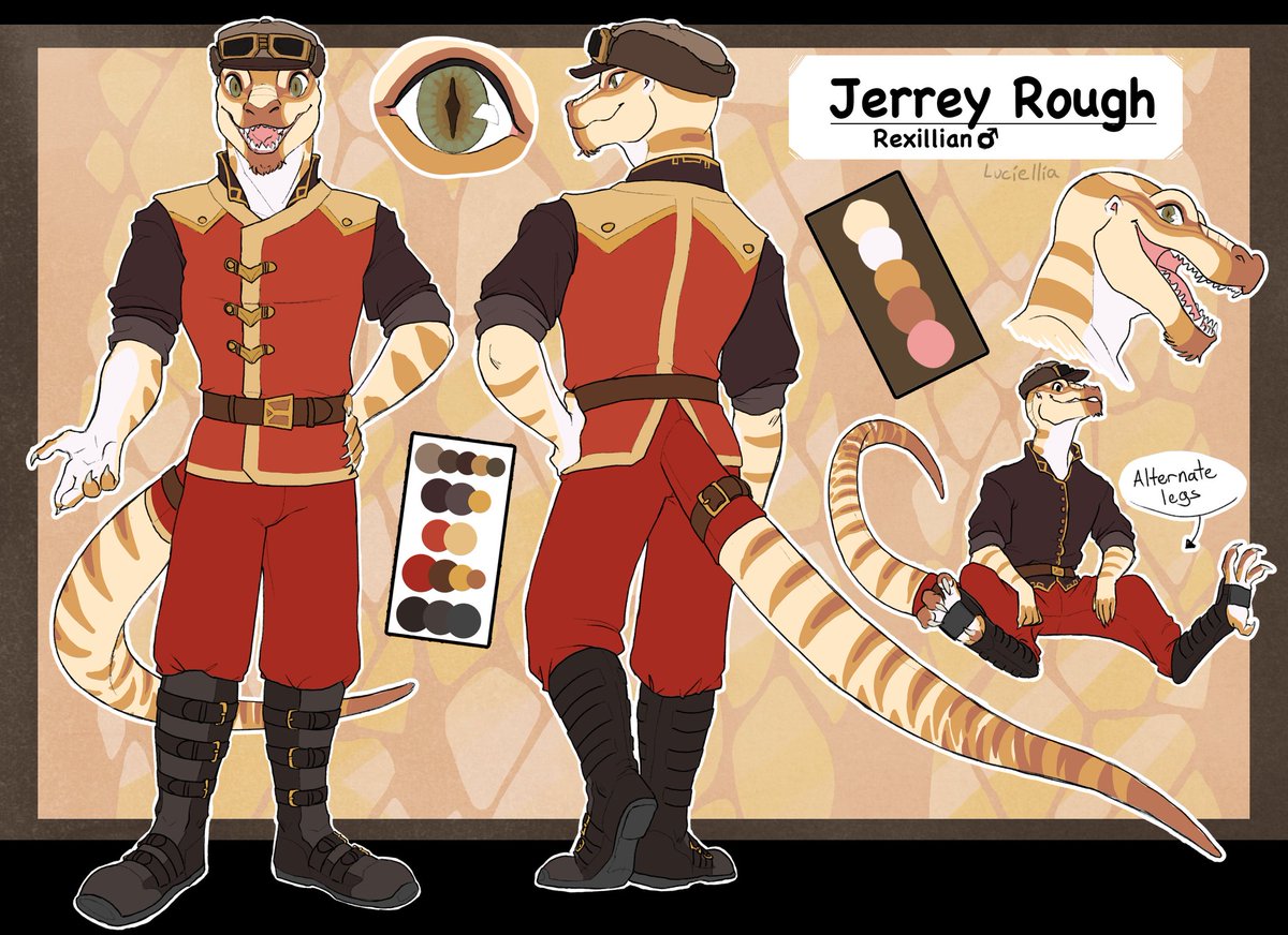RoughJerrey's tweet photo. My sona's ref sheet for my pinned tweet! 👀. Done by @Luciellia 

If anyone is gracious enough to give me gift art, I'm okay with SFW stuff (asking is appreciated)! But always ask for anything NSFW. Doesn't matter how well you know me. https://t.co/MuLOzy4iPq