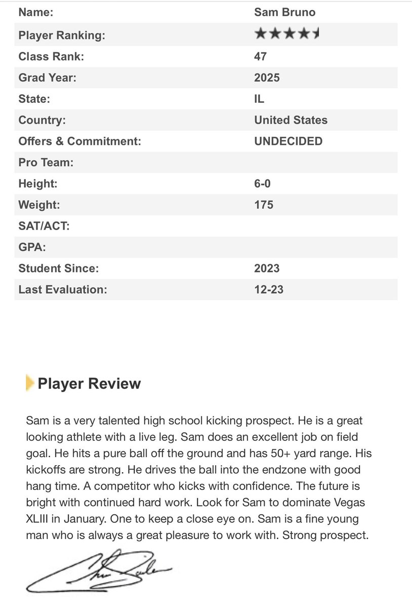 Thank you at @Chris_Sailer for another great camp and for the re evaluation. Can’t wait to see you in Vegas! @KanelandFB @CNendick25 #teamsailer