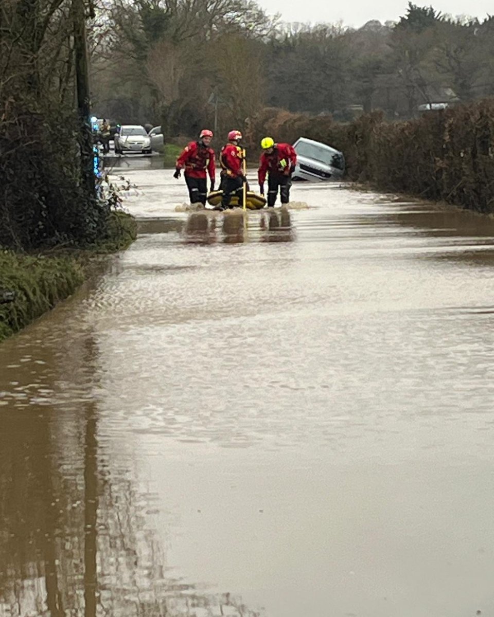 Please help us spread the word - If a road is flooded, turn around and find another safe route 🚗 We've taken around 100 flood-related calls today and have rescued dozens of people - and a dog 🐶 - from cars trapped in flooded roads.