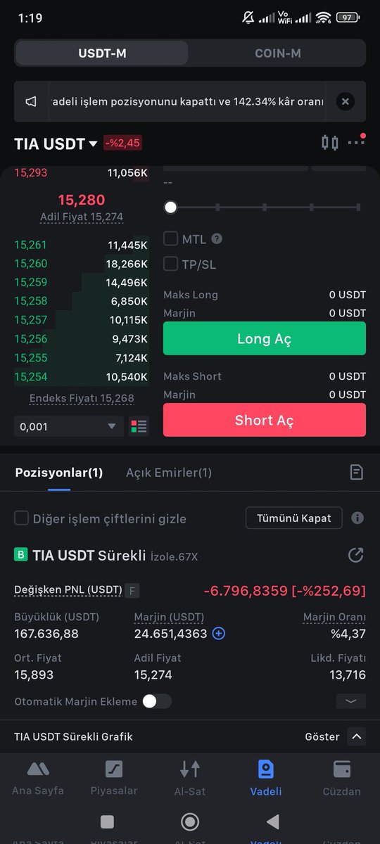 Bu işlem liq olmazsa bu twiti favlayan 5 takipcime 10 bin TL vericem umarım olmaz tia ve bitcoinetf haberleri yönü belirlicek ana etken 
Not: riskli işlem açmayın etf haberinden sonra büyük işlem açarız