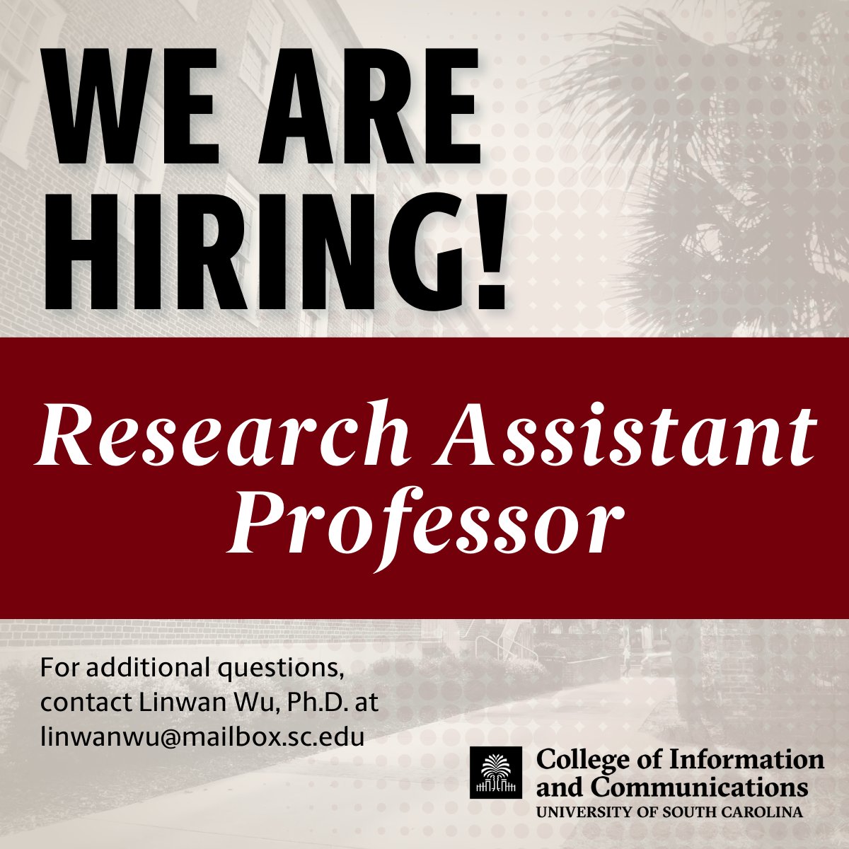 🌟 We're hiring! The CIC invites applications for a Bridge to Faculty Research Assistant Professor at @uofsc. The anticipated start date is August 16, 2024. View the position listing here ➡️ uscjobs.sc.edu/postings/161337 #opportunity #highereducation #gogamecocks