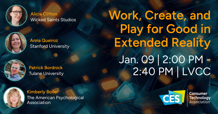 wicked_saints's tweet photo. Come learn about "Work, Create, and Play for Good in Extended Reality!" Thanks to @APA, our COO &amp; Co-Founder @abwclifton is part of the world's most influential technology event! Don't miss her session at #CES2024 Jan 9-12, Las Vegas! https://t.co/wb2T7wVFKa

#PsyTechCES #CES2024 https://t.co/ELRzYelI1A