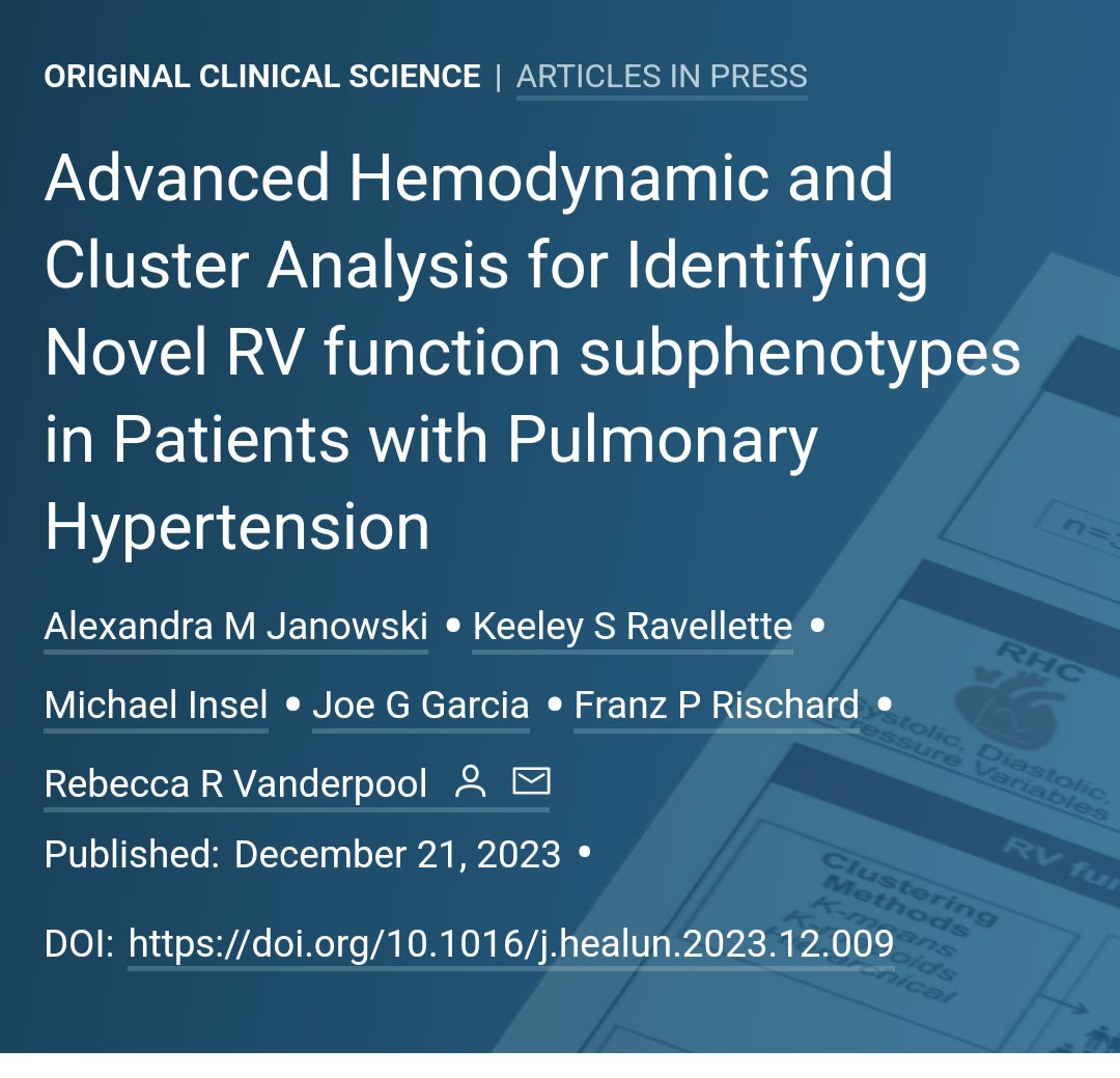 Excited for our new manuscript on “Advanced Hemodynamic and Cluster Analysis for Identifying Novel RV function subphenotypes in Patients with Pulmonary Hypertension” @TheJHLT It is @AMJanowski first first-author publication in her PhD journey. @UAZHealth @OhioStateDHLRI