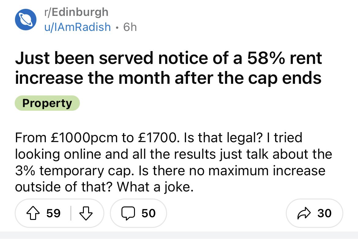 this is why we need permanent rent controls now. there will be thousands of cases like this in the coming months, alongside a tidal wave of evictions. with the housing bill only being introduced to parliament at the end of next year, it simply isn’t fucking good enough