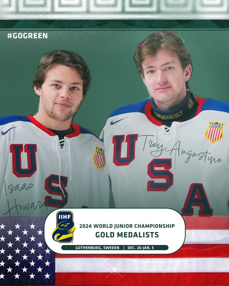 Meet our Golden Boys!  

Team USA captures its fifth-ever gold medal at the World Junior Championships! 

🏅🏅

Isaac Howard led the tournament with seven goals - two in the gold medal game today - and Trey Augustine posted a 1.75 GAA and .936 save percentage over his games in