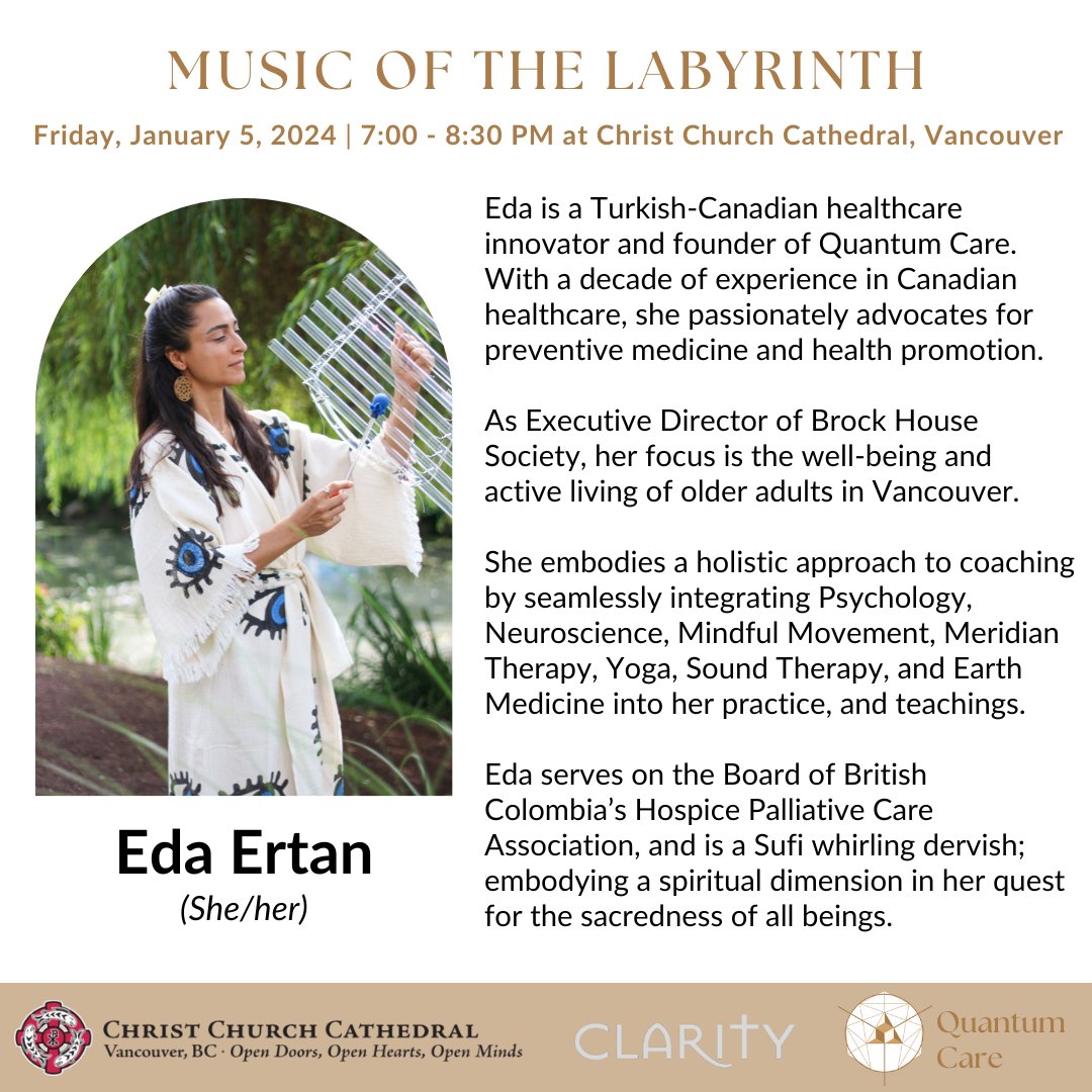 QuantumCareCa's tweet photo. 🌟 Join @QuantumCareCa's Founder, Eda Ertan, for a transformative start to 2024!

✨ Fri, Jan 5 | 7-8:30 PM

Experience a Mindful Walking Meditation with a Therapeutic Sound Journey at @CCCVancouver

🎶 By Rev. Clare Morgan &amp; Eda.

By donation.
#Mindfulness #VancouverEvents 🌟 https://t.co/X1wI42oRAY