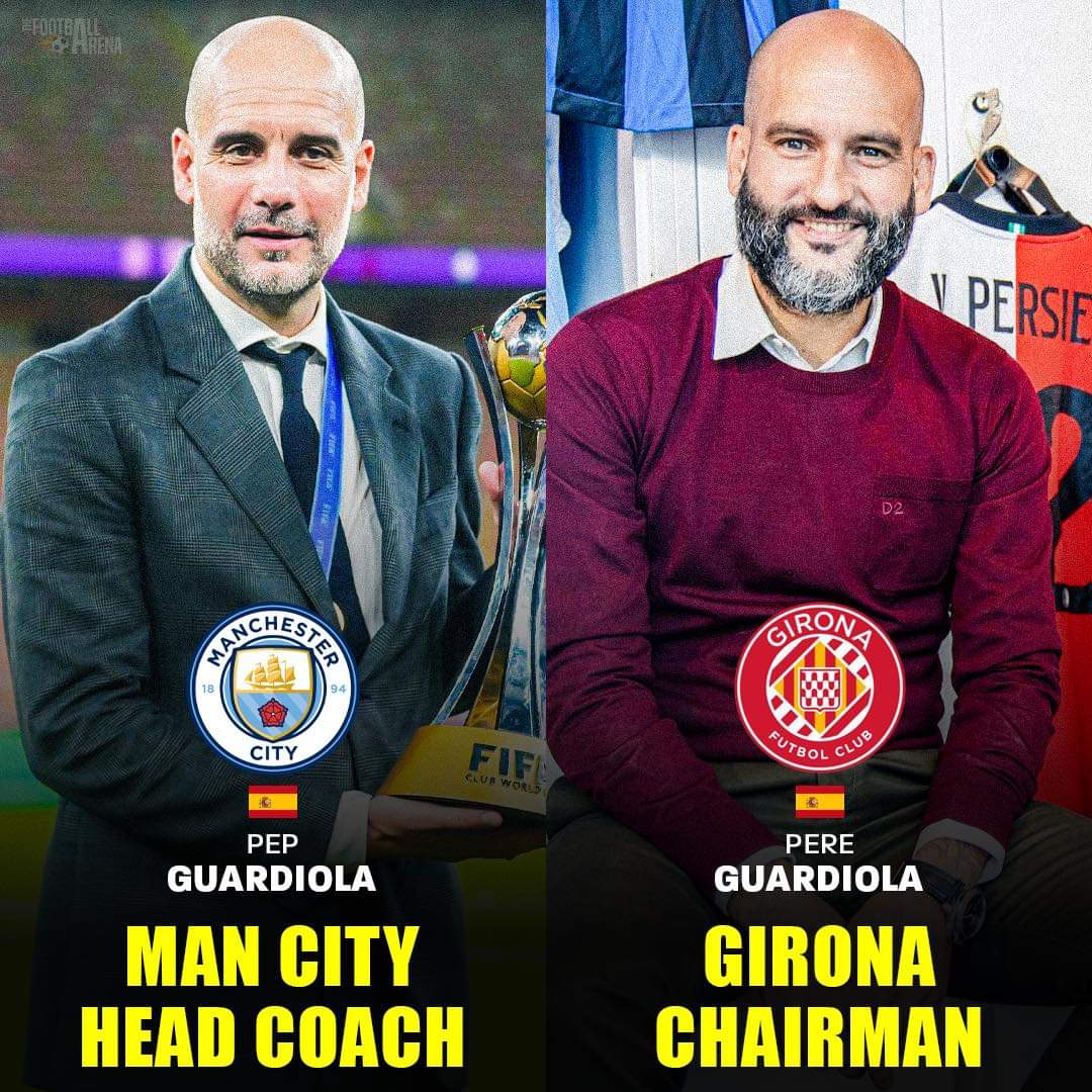 mohamednicholas's tweet photo. DID YOU KNOW? Pep Guardiola's brother Pere Guardiola is the chairman of Girona.
🇪🇸 Pep Guardiola - 3rd in Premier League with Manchester City as Head Coach.
🇪🇸 Pere Guardiola - 2nd in La Liga with Girona as Chairman.
Two brothers with a lot of knowledge in football. 🧠😍 https://t.co/CWLDUvTMxY