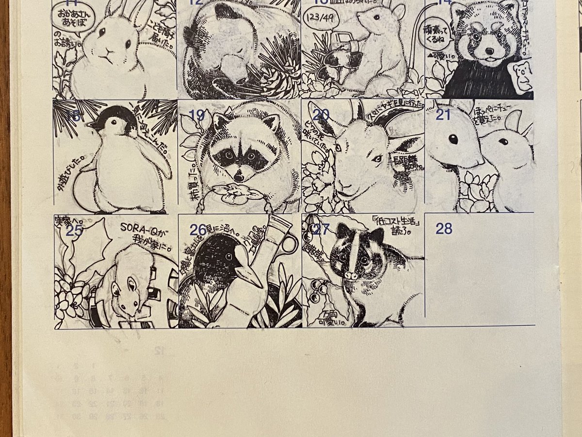 宝物(小さい鉢植えにできそうな勝手に生えてきた木)を探しつつ庭散歩の記録。だいぶ前に母が庭で遭遇したというハクビシンを描きました。 