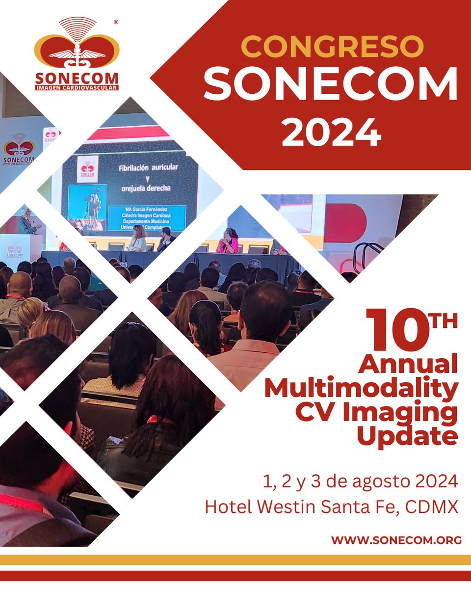 ¡Estamos felices de anunciar las fechas del Congreso SONECOM 2024!🎉📣
📆1, 2 y 3 Agosto 
📍Hotel Westin Santa Fe, CDMX.

🌟 ¡Dedicado a la actualización en imagen cardiovascular, lleno de innovación y excelencia académica!🌟

#Congreso #sonecom #SEIC #cardiology #CardioTwitter
