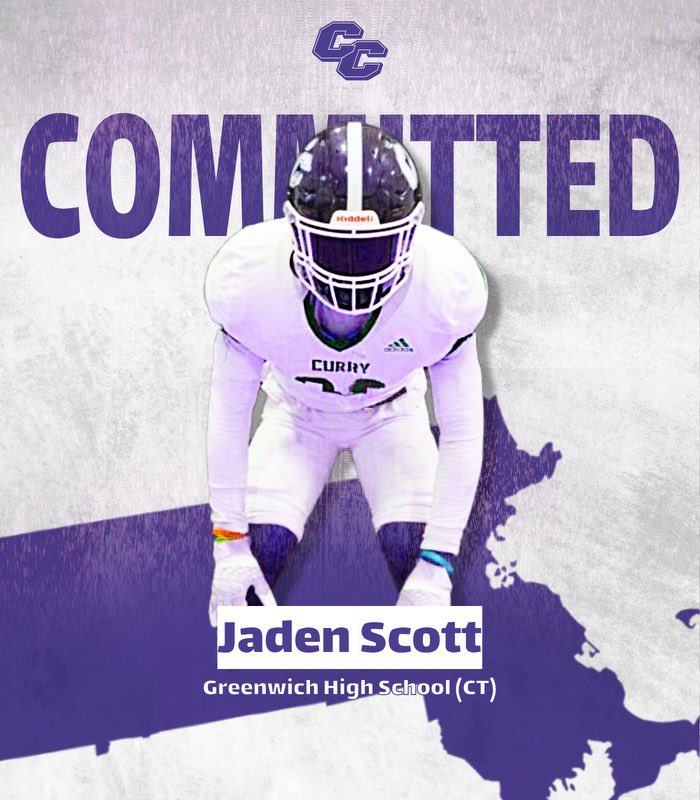 jay_scott24's tweet photo. I am proud to announce my commitment to continue my athletic and academic career at @CurryFootball. I’d like to thank my family, teammates and friends for helping me through this process. #AGTG @CoachTParsons @Pippin_McKinley @GreenwichFB @coachmorello77 https://t.co/NikiECAOpT
