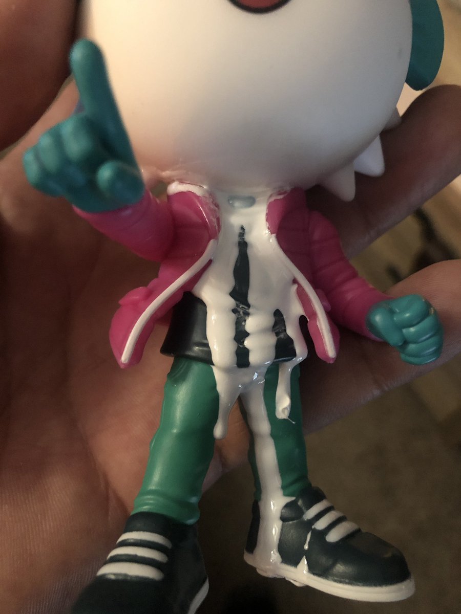 MasChivo's tweet photo. @youtoozsupport is this normal? This is the first time my son took it out of this display box to try and clean this. White sticky stuff coming from the neck https://t.co/bpUIE0VxXg