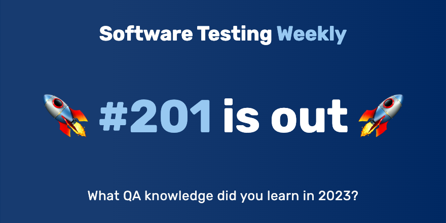 Hey, testers! 🙂 The 201st issue is out! softwaretestingweekly.com/issues/201 Congrats @automationhacks, @dennmart, @FriRasyidi, @theQualityDuck, @KTeltov, @bahmutov, @Germandrummer92, @emn_deniz, @ButchMayhew, @dnlkntt, @Nikolay_A00, @TesterAnna and @alexusadays! 👏 #SoftwareTesting #QA
