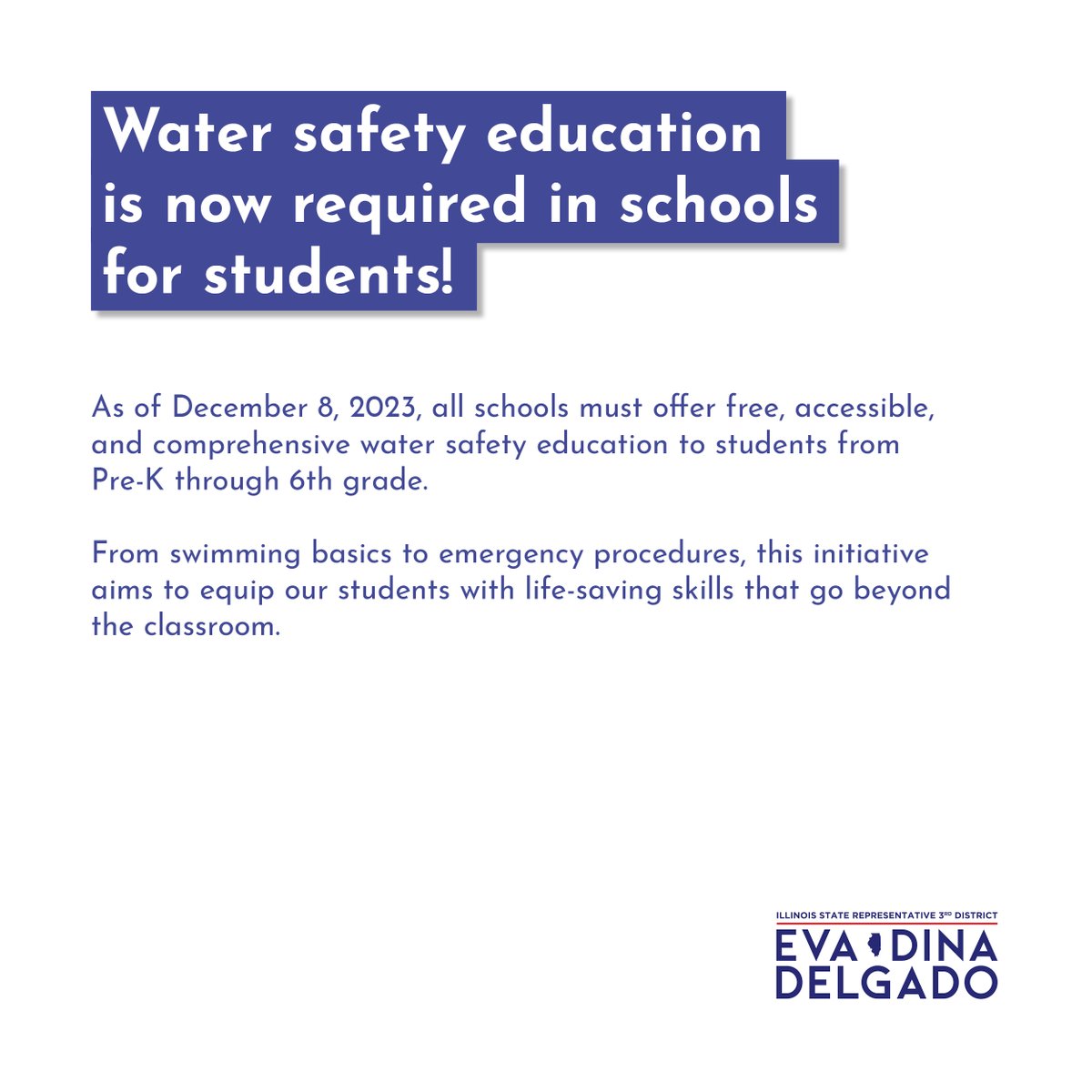 DelgadoRep's tweet image. I am proud to be a chief sponsor of water safety bill #HB2104 that was just signed into law! With colleagues, we&apos;ve advocated for water safety education and hope through education we will see a decline of drownings in Illinois. Thank you to everyone who advocated for this bill!