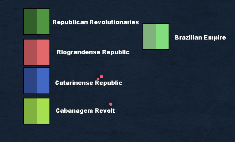 MockGMGS's tweet photo. Brazilian Revolution
----
Due to a variety of factors, including a child monarch, mass revolts from 1824 to the present, the Portuguese Crisis, and more, a group of Republican officers inspired by Italian revolutionary Giuseppe Garibaldi, - https://t.co/oFkoKYGFfo